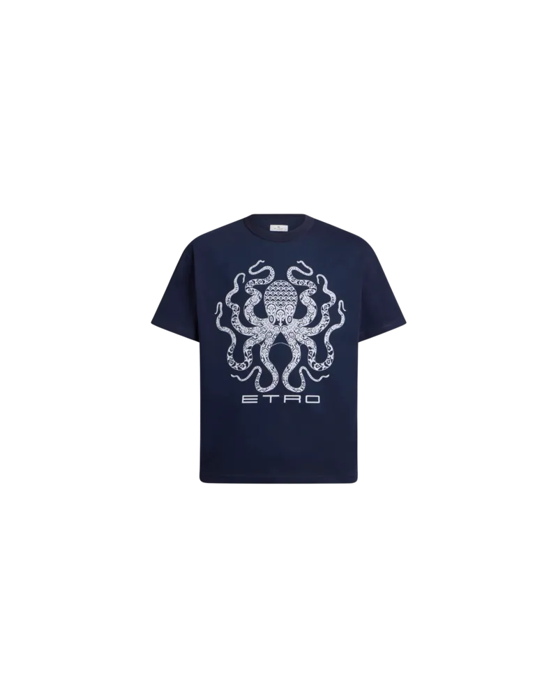 Etro T-shirt Mit Tintenfisch Und Logo, Herren, Navyblau, Größe Navyblau