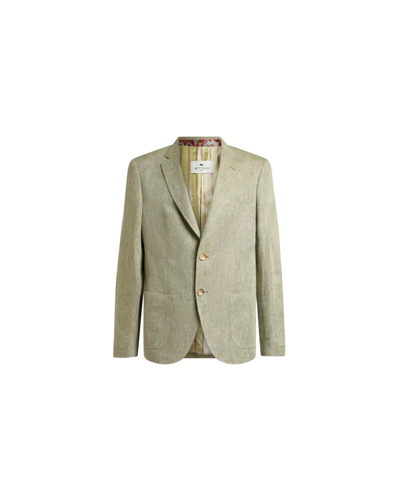 Etro Einreihige Jacke Aus Leinen Mit Chevron-motiv, Herren, Grün, Größe Grün