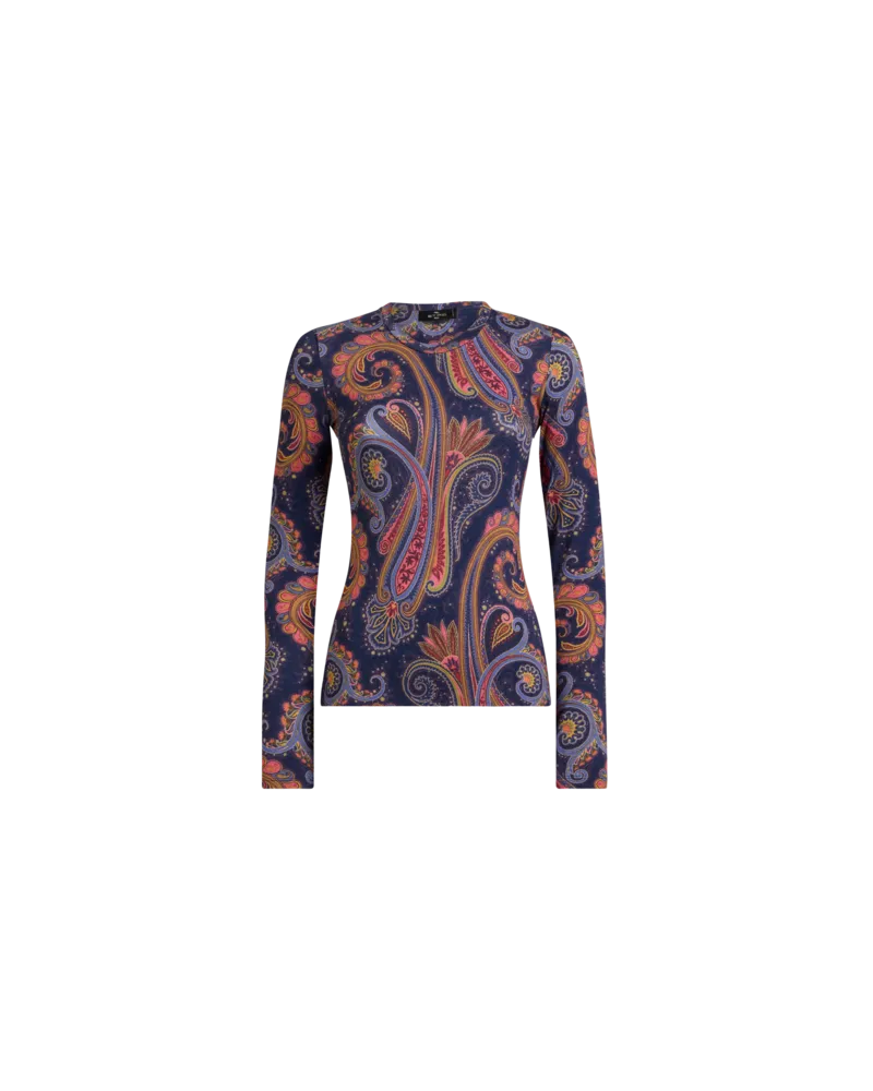 Etro Pullover Aus Jersey Mit Paisley-motiv, Damen, Blau, Größe Blau