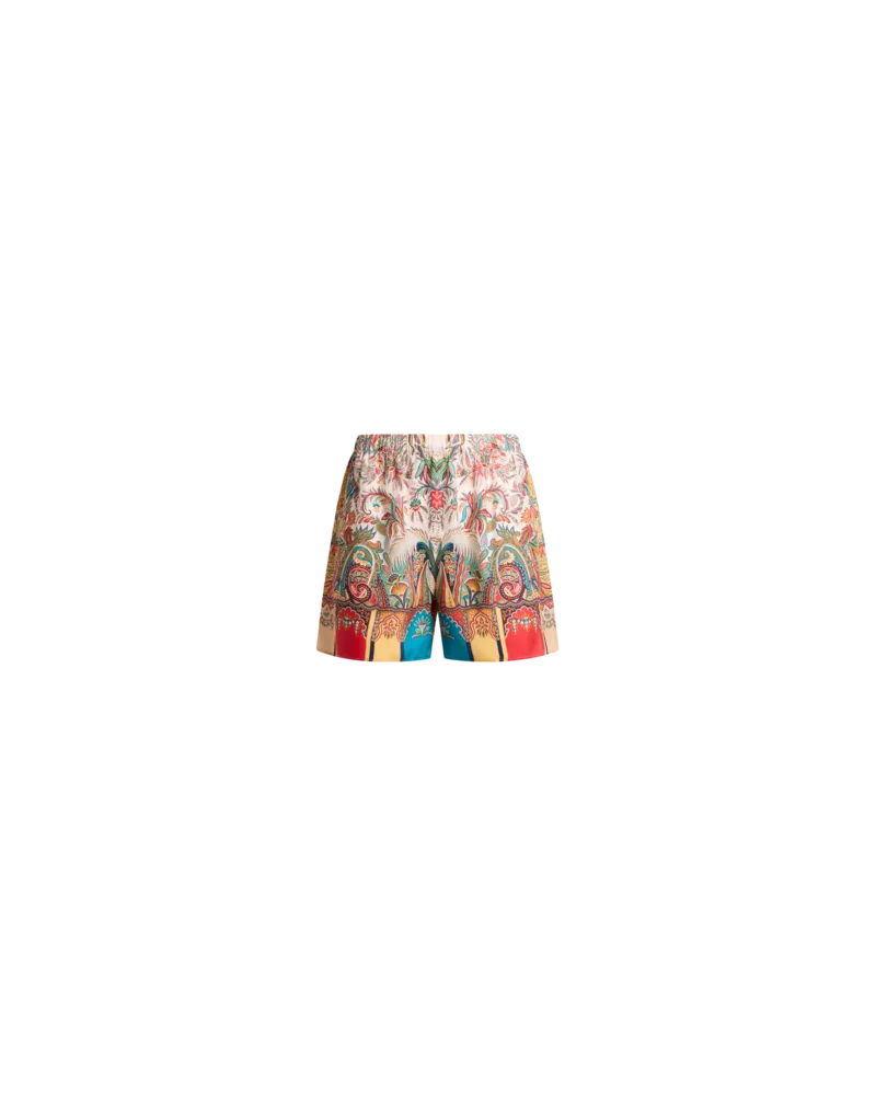 Etro Shorts Aus Peau-d'ange-seide Mit Paisley-foliage-motiv, Damen, Weiß, Größe Weiß