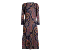 Midi-kleid Aus Crêpe Mit Paisley-motiv, Damen, Blau, Größe