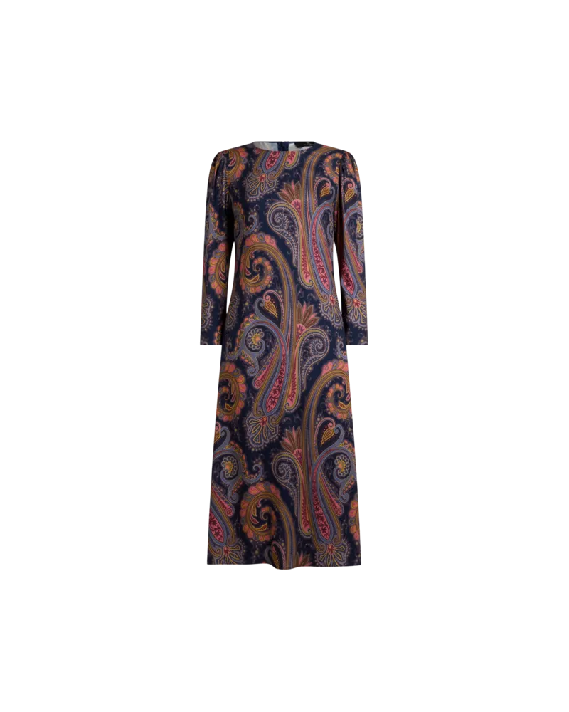 Etro Midi-kleid Aus Crêpe Mit Paisley-motiv, Damen, Blau, Größe Blau