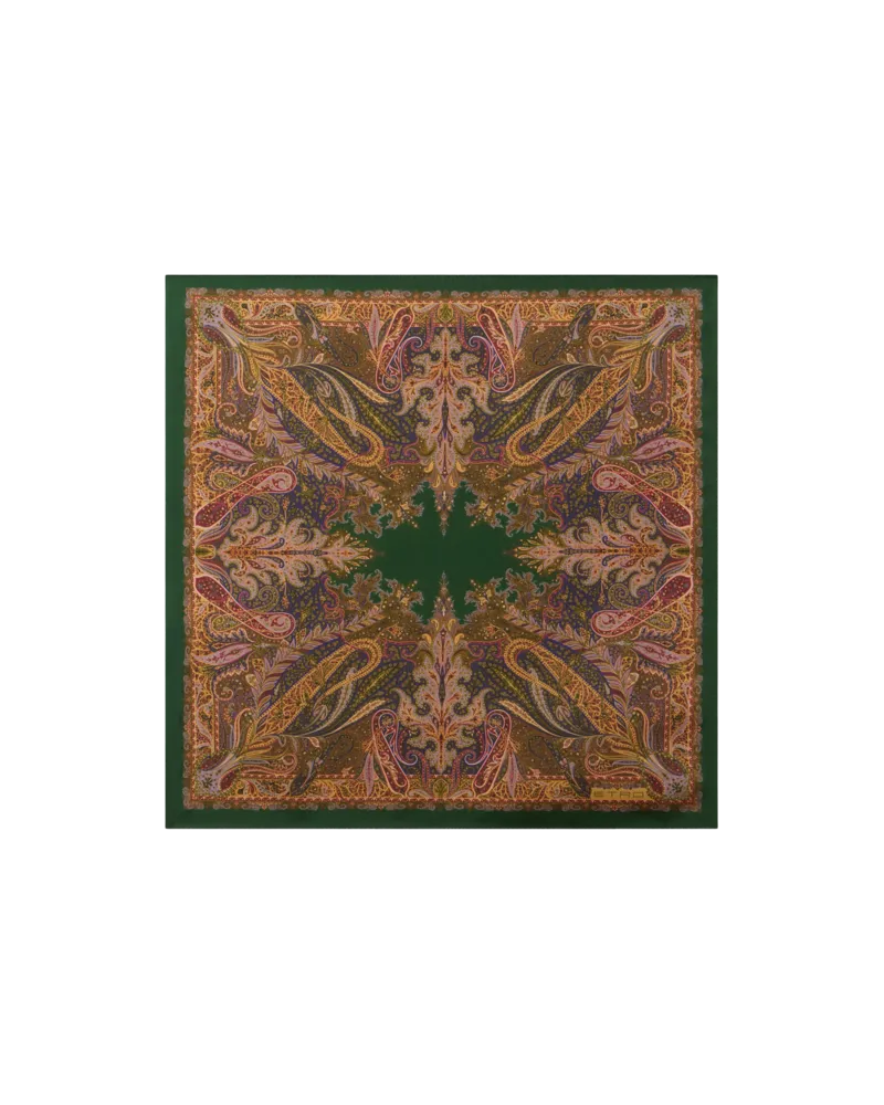Etro Pochette Aus Seide Mit Floralem Paisley-motiv, Herren, Grün Grün