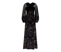 Langes Kleid Aus Samt Mit Paisley-foliage-motiv, Damen, Schwarz, Größe