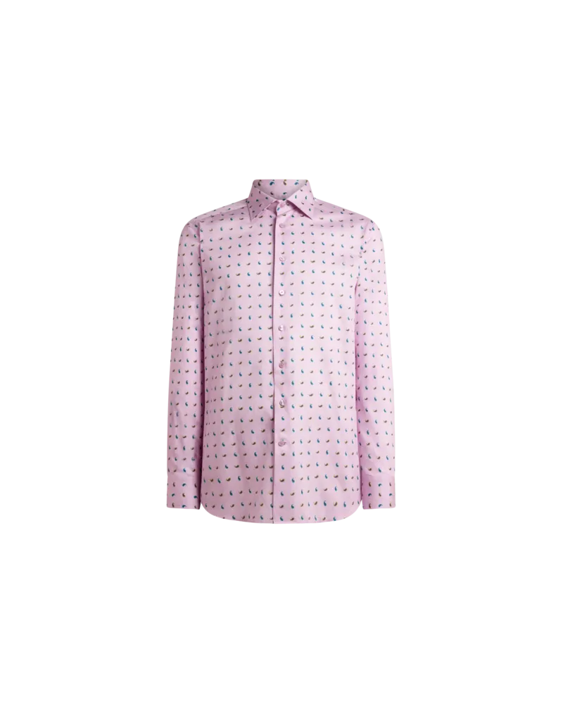 Etro Hemd Aus Baumwoll-satin Mit Mikro-paisleymuster, Herren, Rosa, Größe Rosa