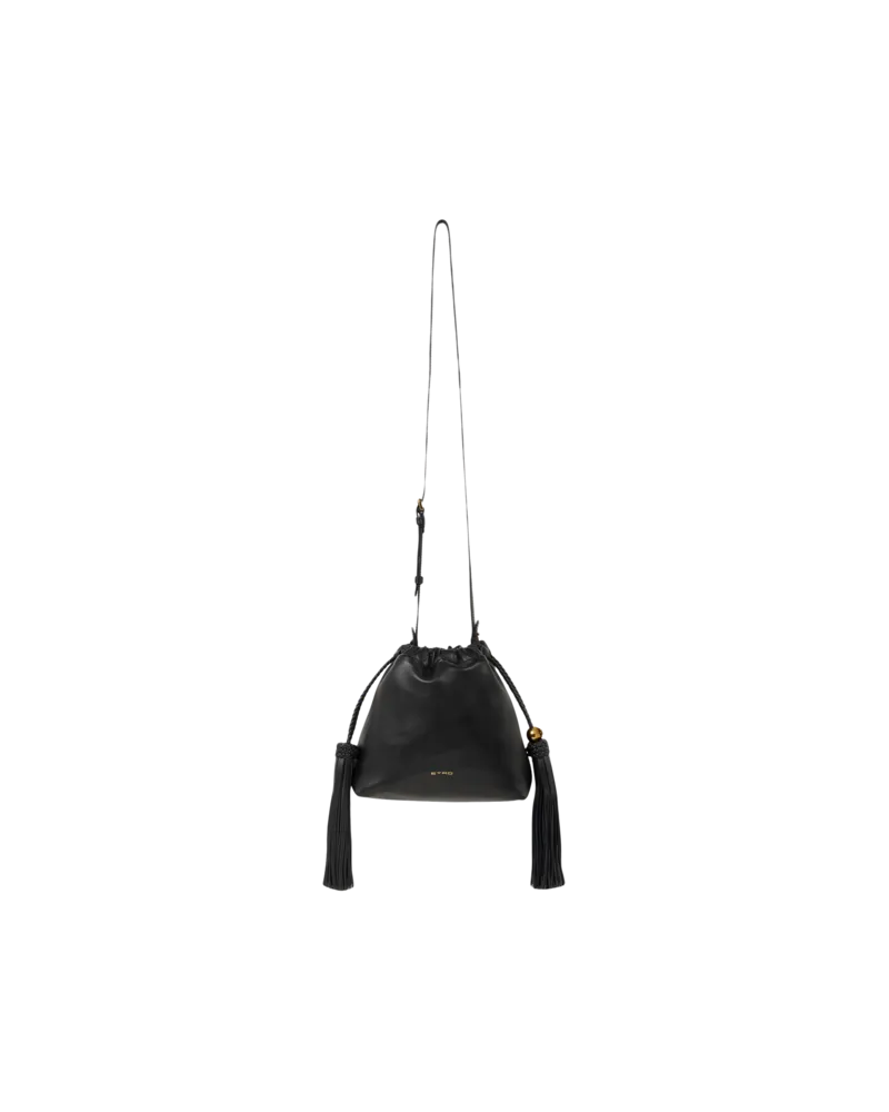 Etro Mini-tasche Kalispera Aus Leder Mit Quasten, Damen, Schwarz Schwarz