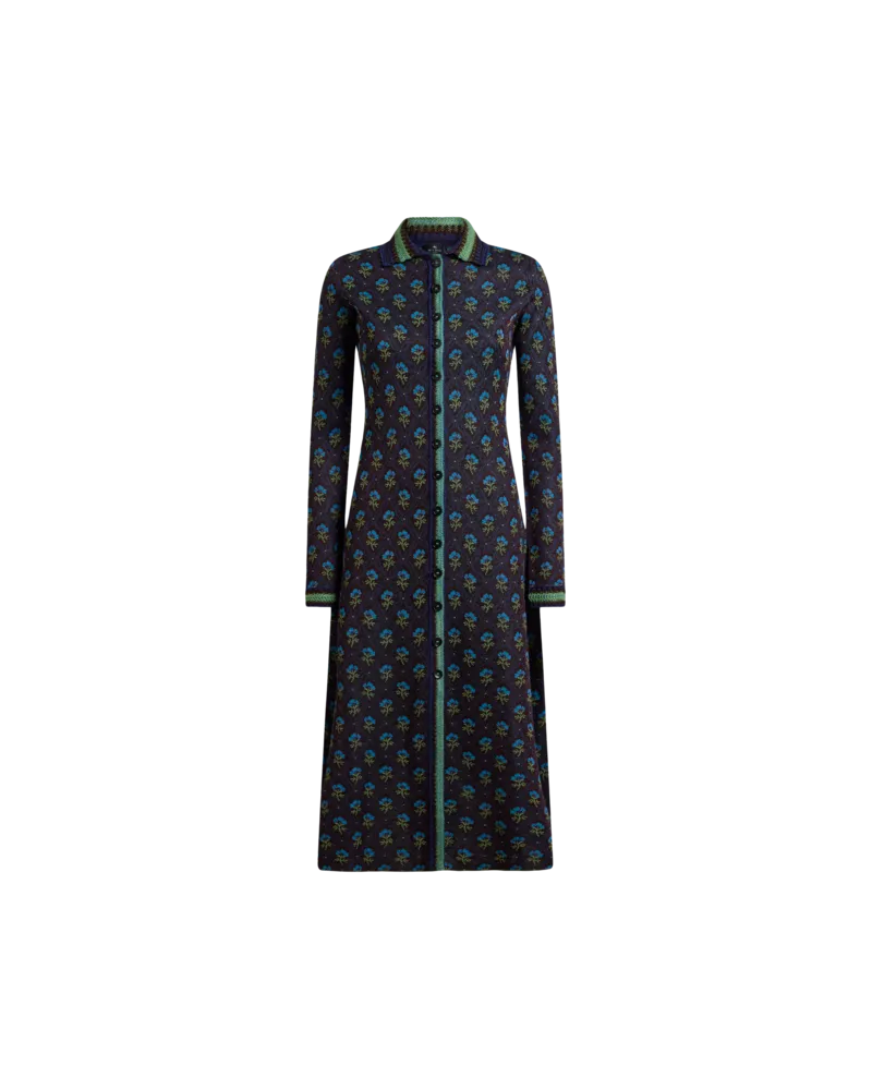 Etro Jacquard-midi-hemdblusenkleid Mit Rauten- Und Blumenmotiv, Damen, Blau, Größe Blau