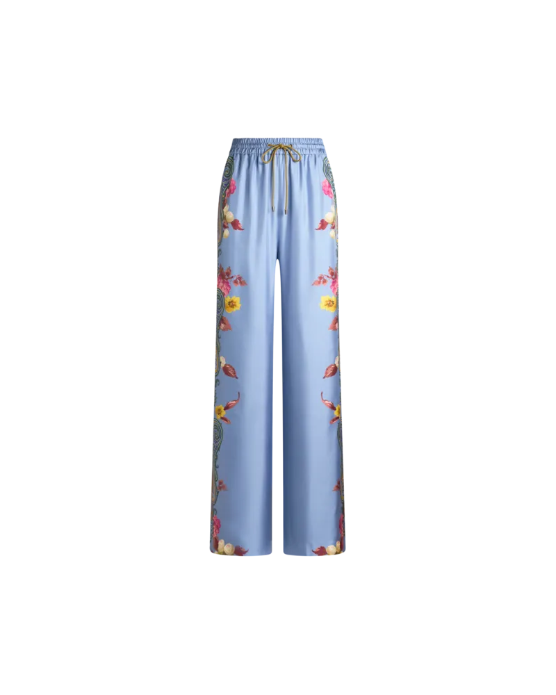 Etro Hose Aus Seide Mit Platziertem Floralem Paisley-print, Damen, Hellblau, Größe Hellblau