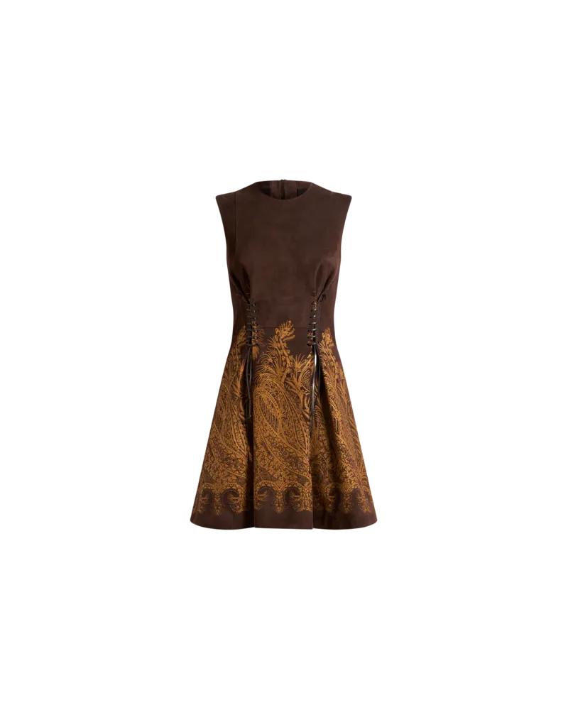 Etro Kleid Aus Veloursleder Mit Platziertem Druck, Damen, Dunkelbraun, Größe Dunkelbraun