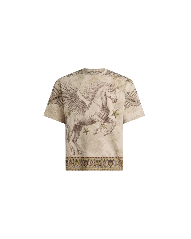 Etro T-shirt Aus Baumwolljersey Mit Platziertem Pegaso-print, Herren, Beige, Größe Beige