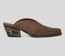 Sabots Aus Veloursleder Mit Texanischem Absatz, Damen, Braun, Größe