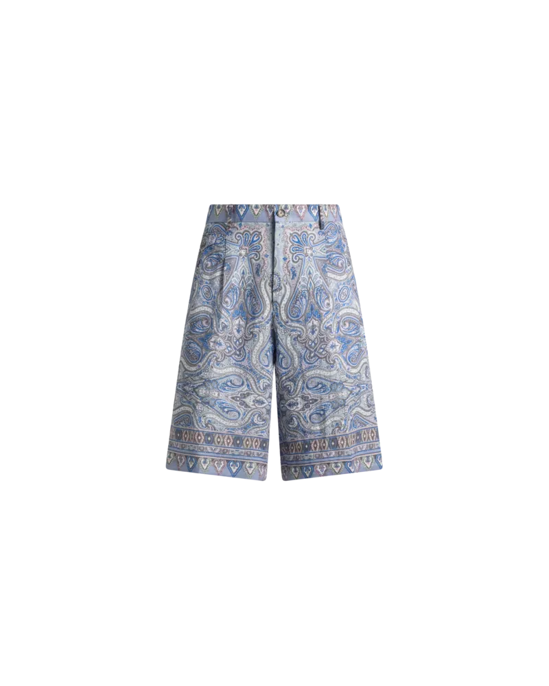 Etro Shorts Aus Leinen Mit Platziertem Paisley-pochette-print, Herren, Hellblau, Größe Hellblau