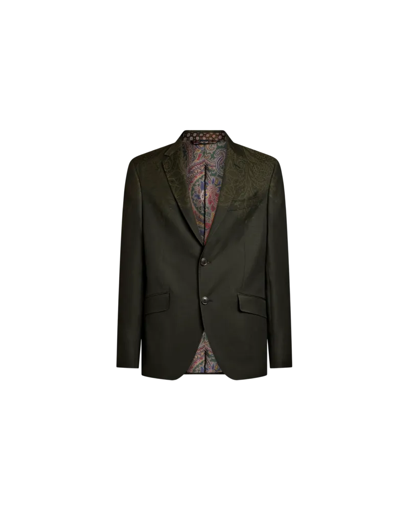 Etro Einreihige Jacke Aus Wolle Mit Platziertem Print, Herren, Grün, Größe Grün