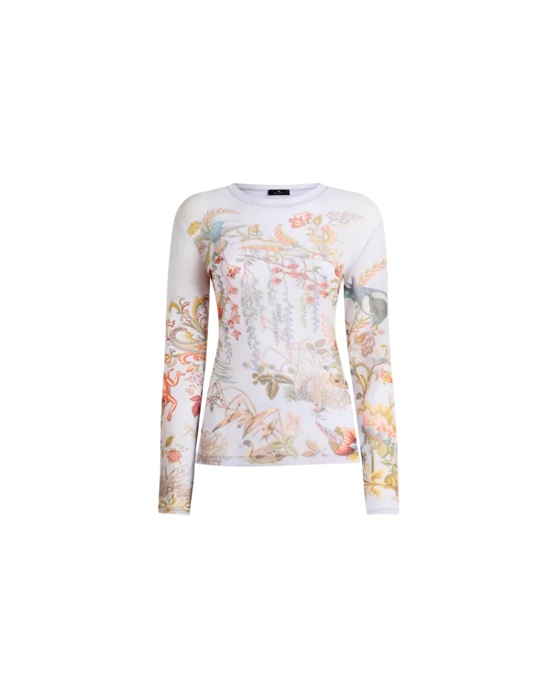 Etro Pullover Aus Tüll Mit Motiv Flora Und Fauna, Damen, Hellblau, Größe Hellblau