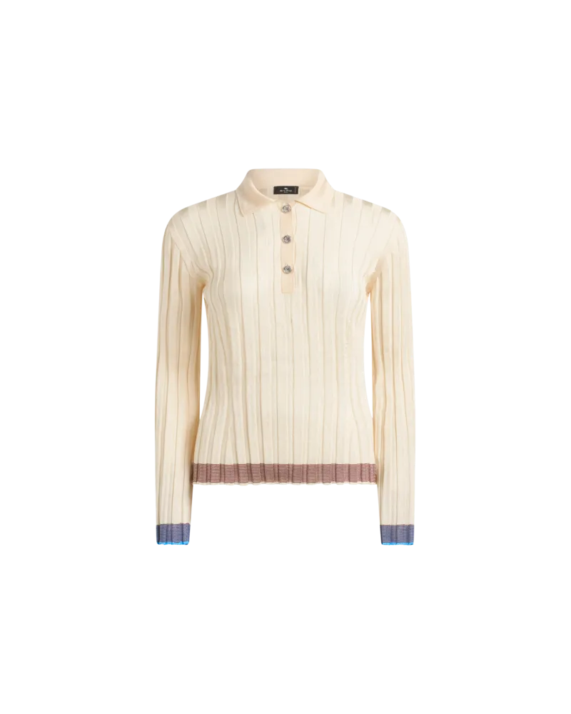 Etro Geripptes Poloshirt Mit Pegaso-knöpfen, Damen, Gelb, Größe Gelb