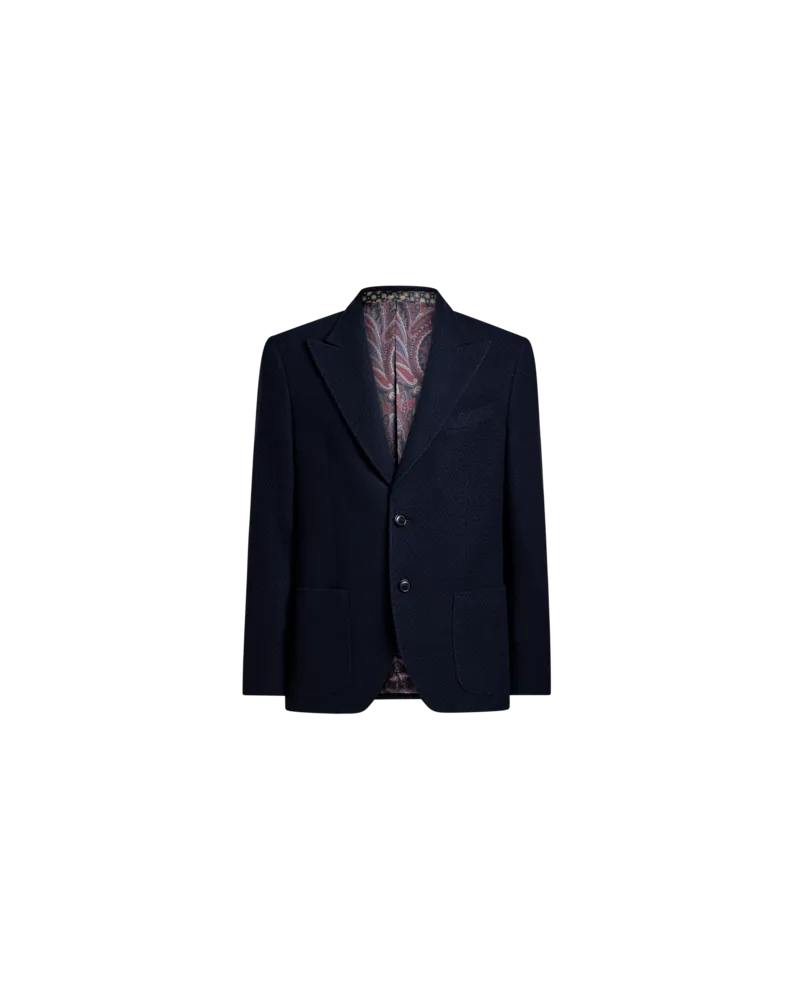 Etro Einreihige Jacke Aus Trikot Aus Einer Mischung Aus Kaschmir Und Wolle, Herren, Blau, Größe Blau