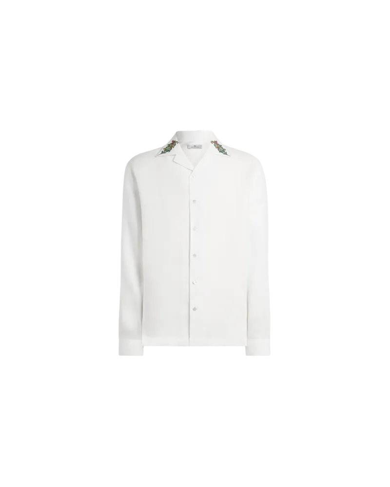 Etro Leinenhemd Mit Besticktem Kragen, Herren, Weiß, Größe Weiß