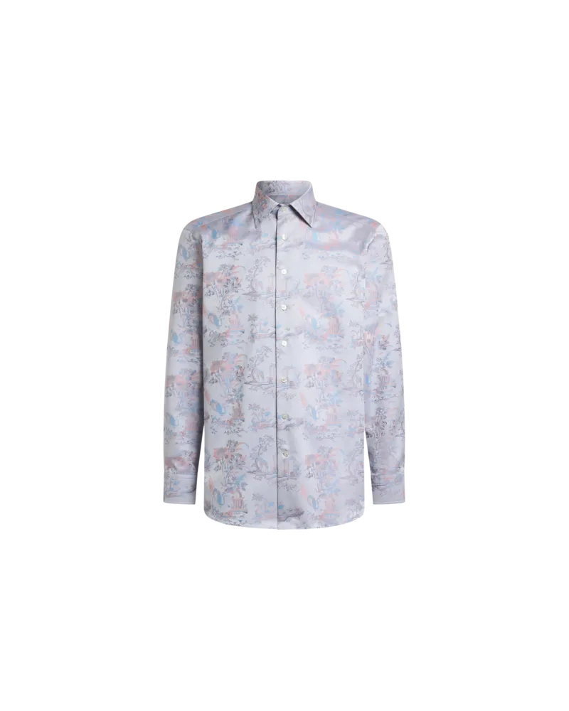 Etro Jacquard-hemd Aus Baumwolle Mit Blumen-animal-motiv, Herren, Violett, Größe Violett