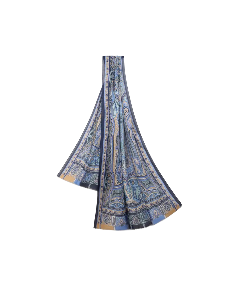 Etro Schal In Einer Kaschmirmischung Mit Motiv, Herren, Blau Blau