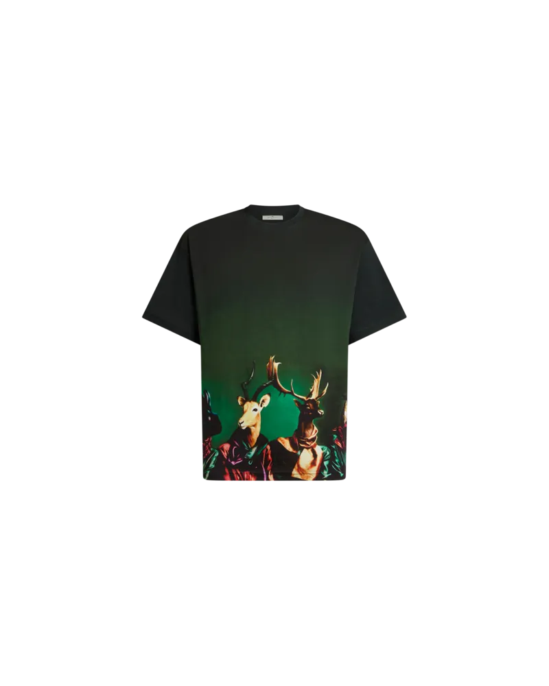 Etro T-shirt Aus Baumwolljersey Mit Platziertem Animal-print, Herren, Grün, Größe Grün