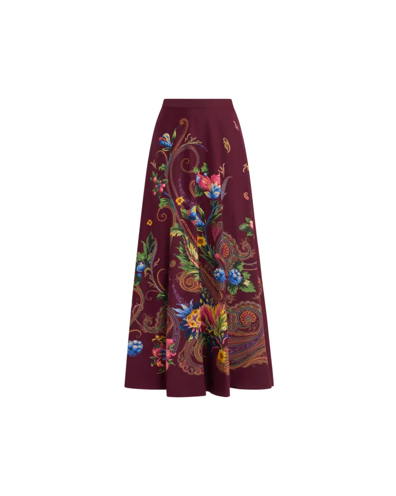 Etro Langer Rock Aus Seide Mit Platziertem, Floralem Paisley-print, Damen, Rot, Größe Rot