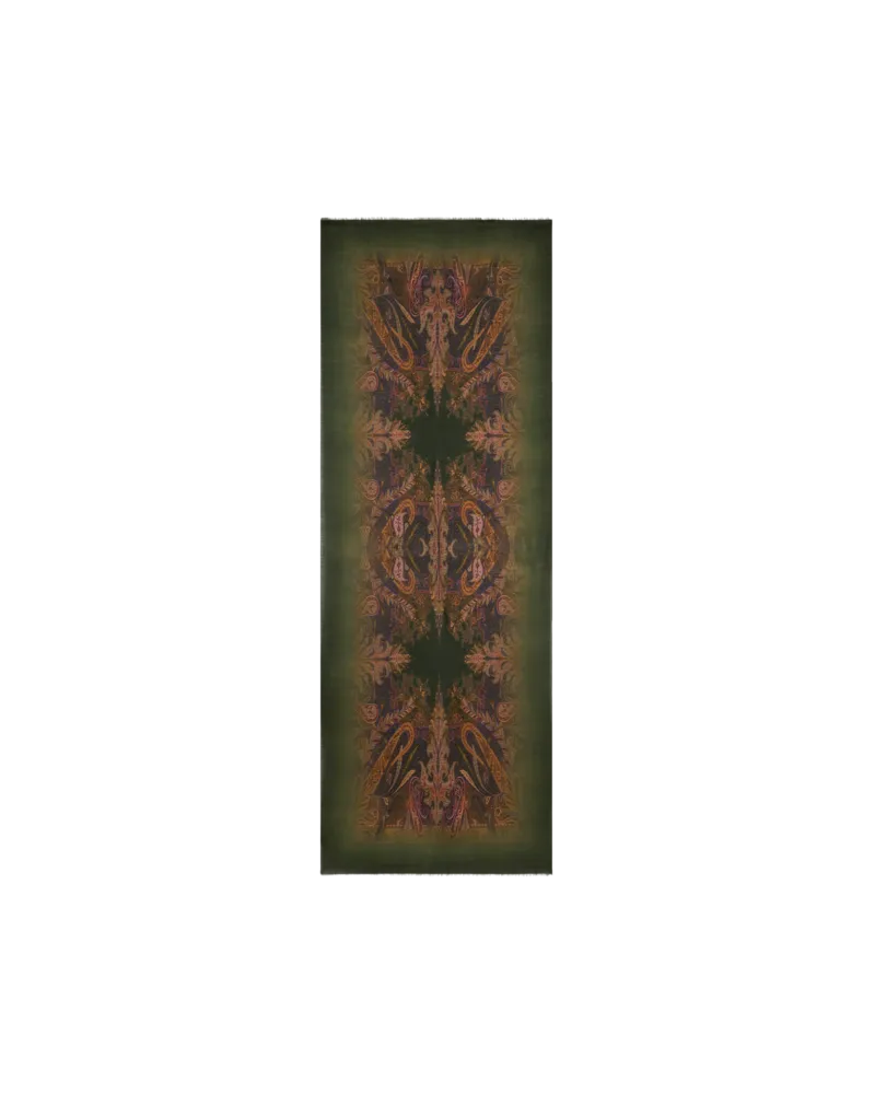 Etro Schal Aus Wolle Mit Farbverlaufsdruck Und Paisley-motiv, Herren, Grün Grün