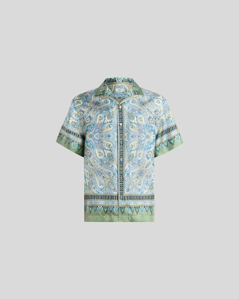 Etro Bowling-hemd Aus Seide Mit Platziertem Paisley-foliage-print, Herren, Grün, Größe Grün
