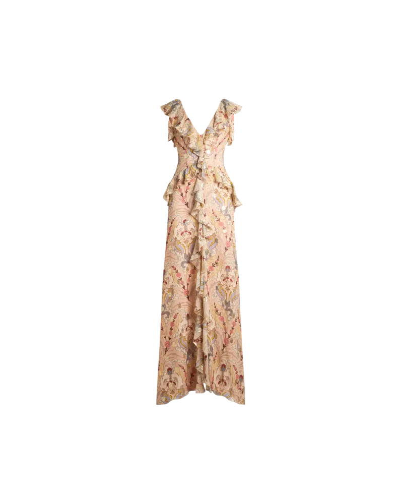 Etro Langes Kleid Aus Bedruckter Seide, Damen, Pulverpinkel, Größe Pulverpinkel