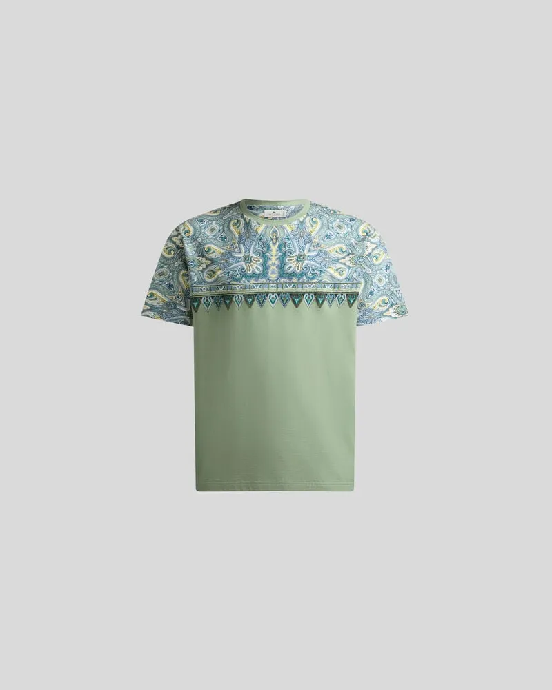 Etro T-shirt Aus Baumwolle Mit Platziertem Paisley-pochette-print, Herren, Grün, Größe Grün