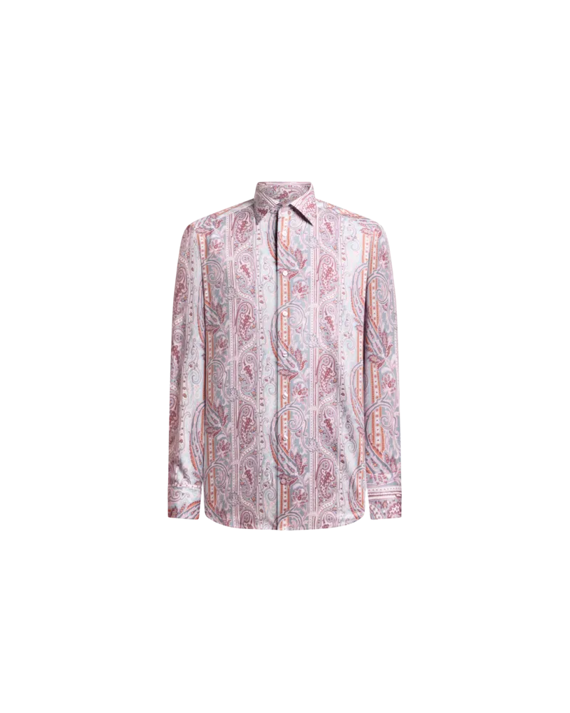 Etro Hemd Aus Satin In Baumwolle Mit Paisleymuster, Herren, Hellblau, Größe Hellblau