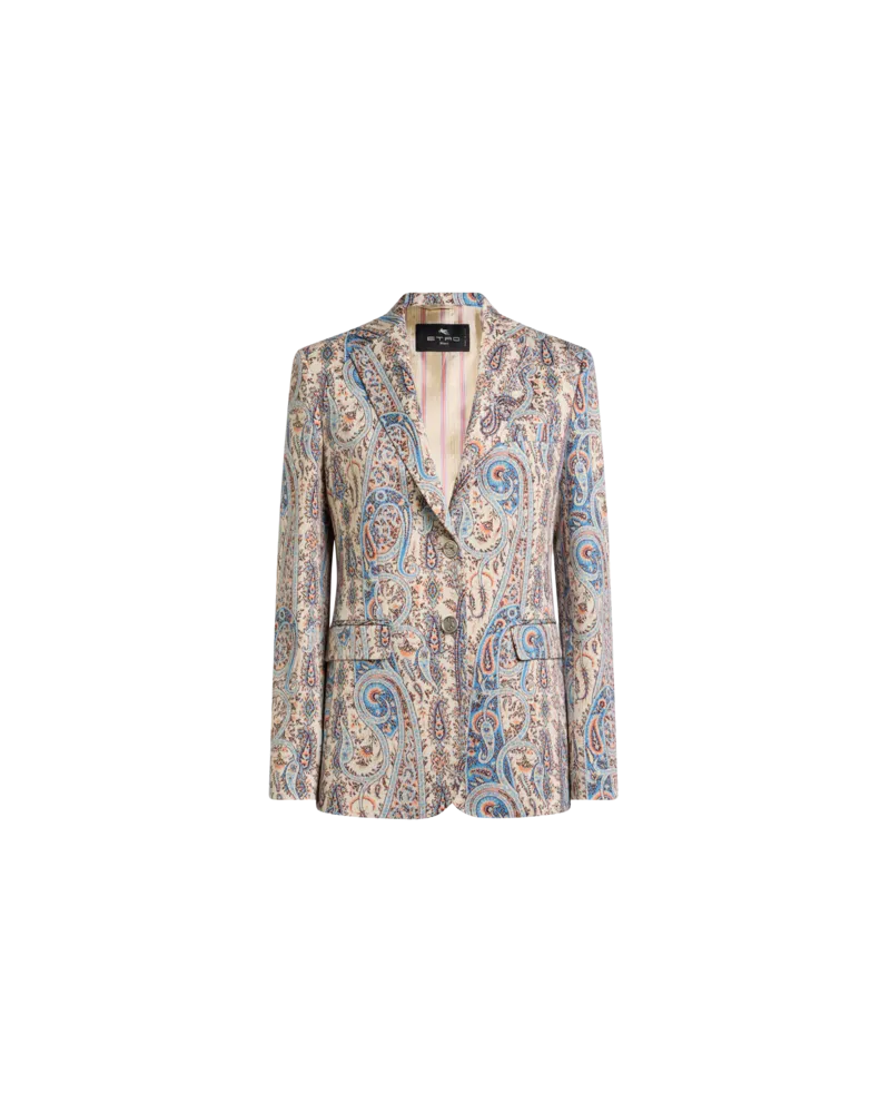 Etro Einreihige Jacquard-jacke Aus Einer Baumwollmischung Mit Paisley-foliage-motiv, Damen, Hellblau, Größe Hellblau