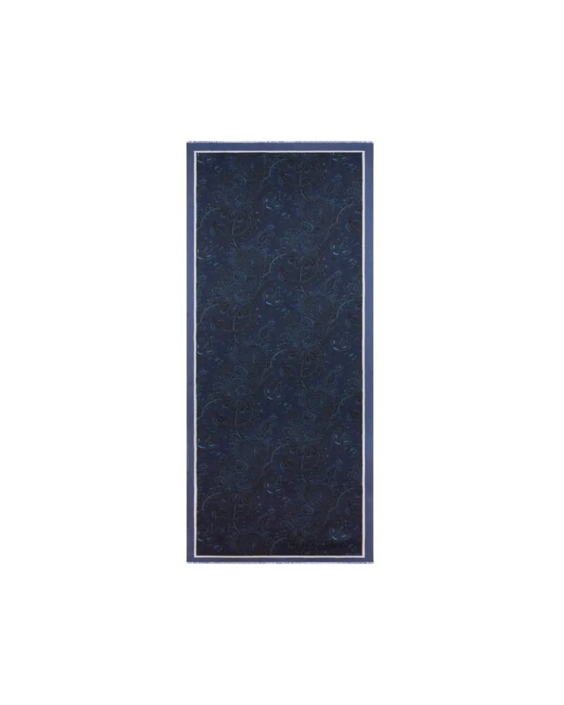 Etro Schal Aus Einer Kaschmirmischung Mit Floralem Paisley-motiv, Herren, Blau Blau