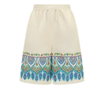Bermudashorts Aus Baumwollpopeline Mit Platziertem, Floralem Print, Cremefarben, Größe