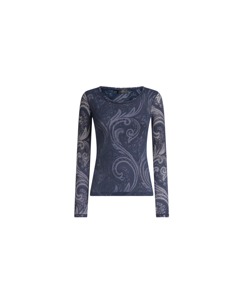 Etro Pulli Aus Dévoré-jersey Aus Einer Baumwollmischung Mit Paisley-motiv, Damen, Blau, Größe Blau