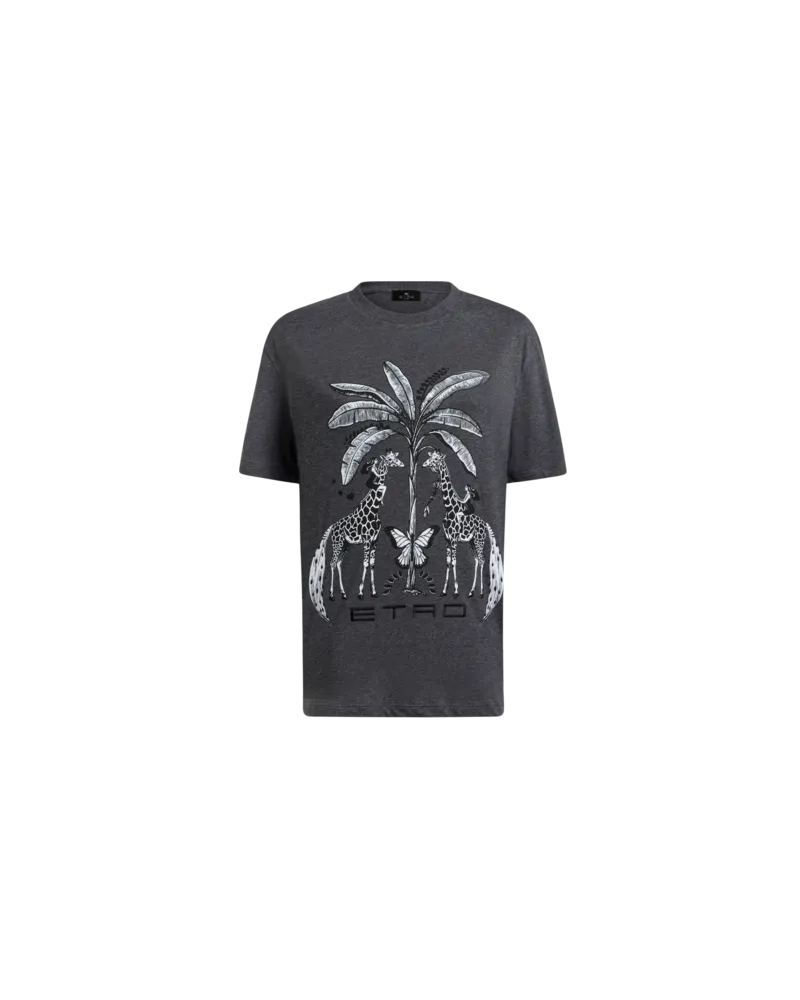 Etro T-shirt Aus Baumwolljersey Mit Platziertem Giraffen-print, Damen, Grau, Größe Grau