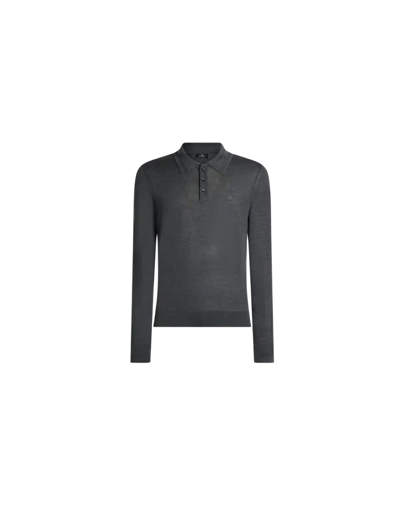 Etro Pullover Im Polostil Aus Wolle Und Seide, Herren, Grau, Größe Grau