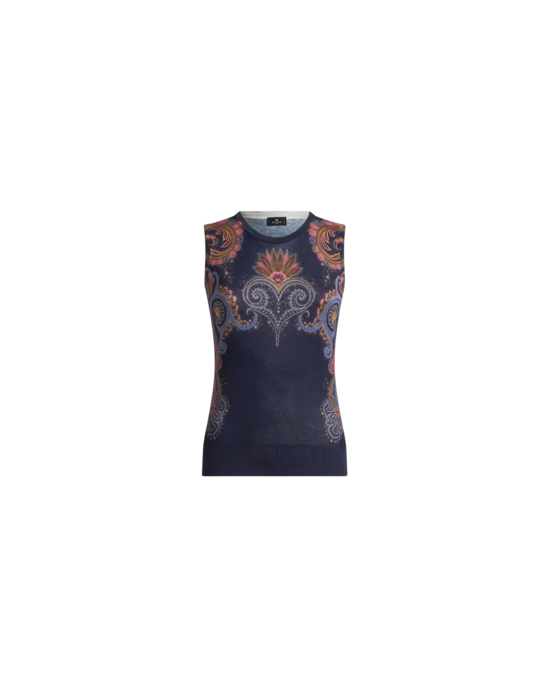 Etro Ärmelloses Top Aus Seide Und Kaschmir Mit Platziertem Paisley-print, Damen, Blau, Größe Blau