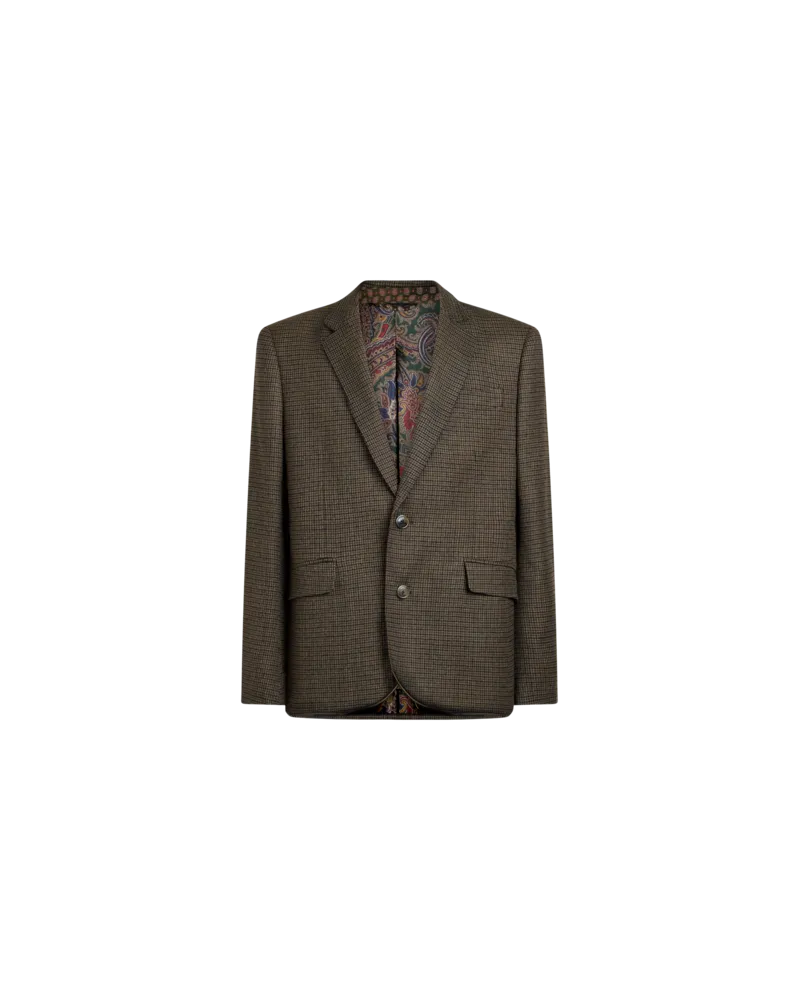 Etro Einreihige Jacke Aus Wolle Mit Mikro-hahnentritt-motiv, Herren, Grün, Größe Grün