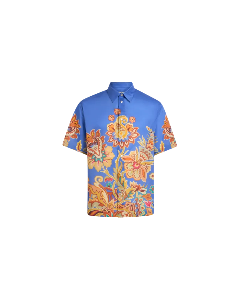 Etro Hemd Aus Baumwolle Mit Abgesetztem Blumenprint, Herren, Blau, Größe Blau