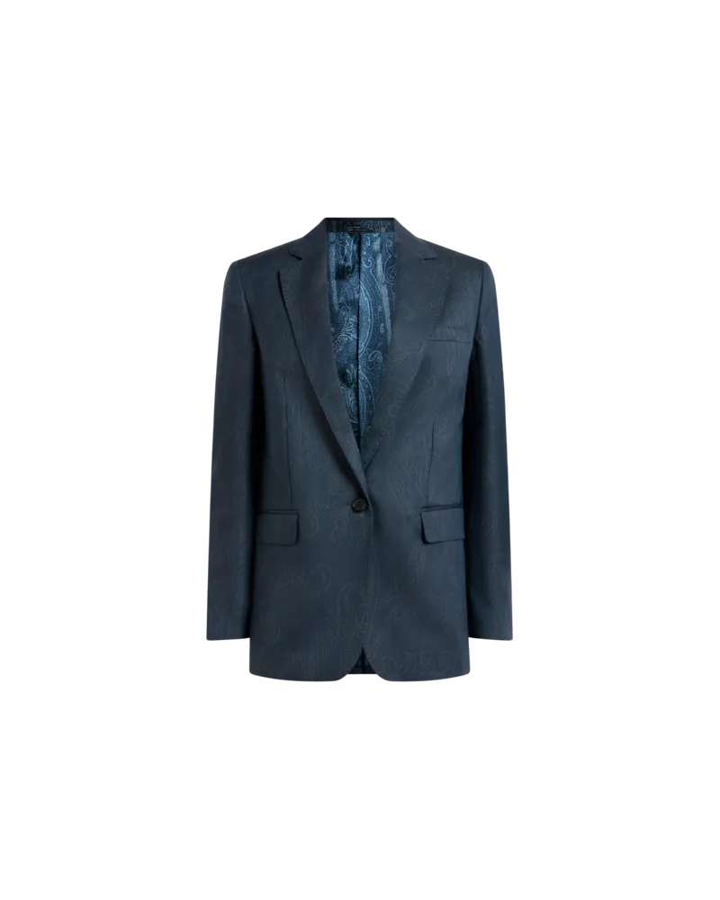 Etro Einreihige Jacquard-jacke Aus Wolle Mit Paisley-motiv, Damen, Blau, Größe Blau