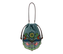 Kleine Tasche Kalispera Aus Veloursleder Mit Perlen Und Fransen, Damen, Hellblau