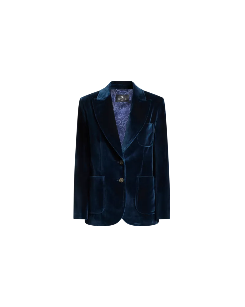 Etro Jacke Aus Elastischem Samt, Damen, Blau, Größe Blau