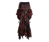Midi-kleid Aus Seide Mit Volant Und Platziertem Pailsey-print, Damen, Blau, Größe