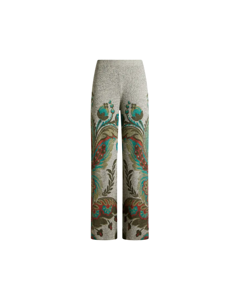 Etro Gerippte Hose Aus Wolle Mit Narzissen-print, Damen, Grau, Größe Grau