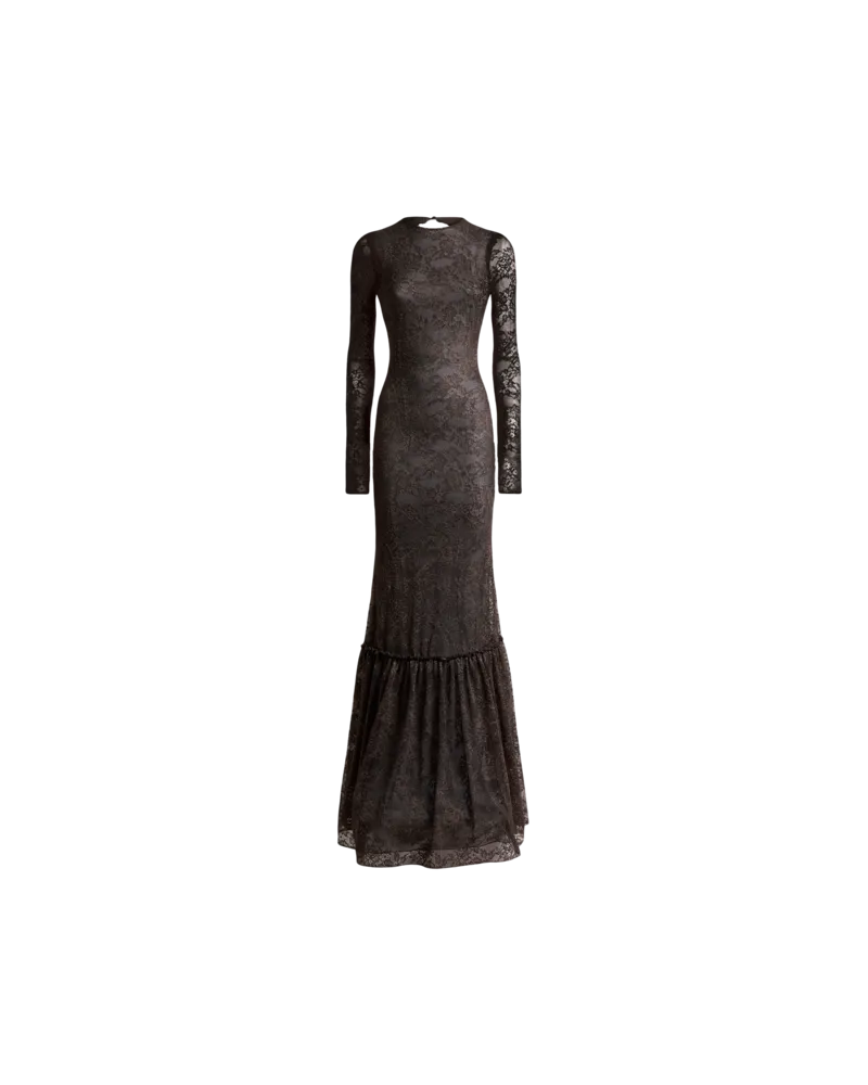 Etro Langes Kleid Aus Jersey Mit Floraler Spitze, Damen, Braun, Größe Braun