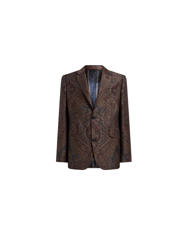Etro Einreihige Jacquard-jacke Aus Einer Wollmischung Mit Paisley-motiv, Herren, Blau, Größe Blau
