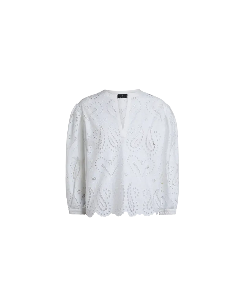 Etro Bluse Aus St. Galler Spitze Mit Paisley Und Herzen, Damen, Weiß, Größe Weiß