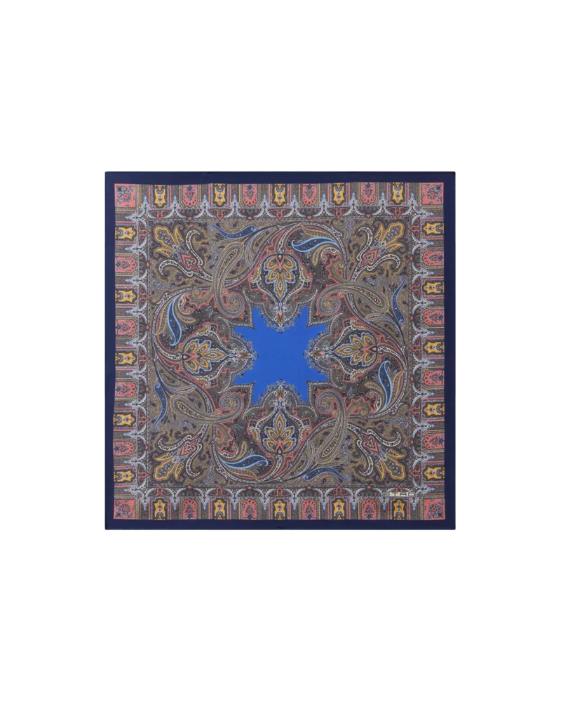 Etro Pochette Aus Seide Mit Geometrischem Paisley-motiv, Herren, Blau Blau