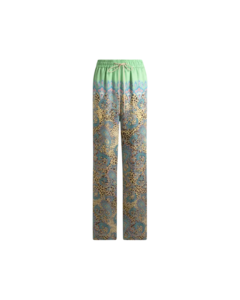Etro Hose Mit Weitem Bein Und Platziertem Paisley-animal-print, Damen, Grün, Größe Grün
