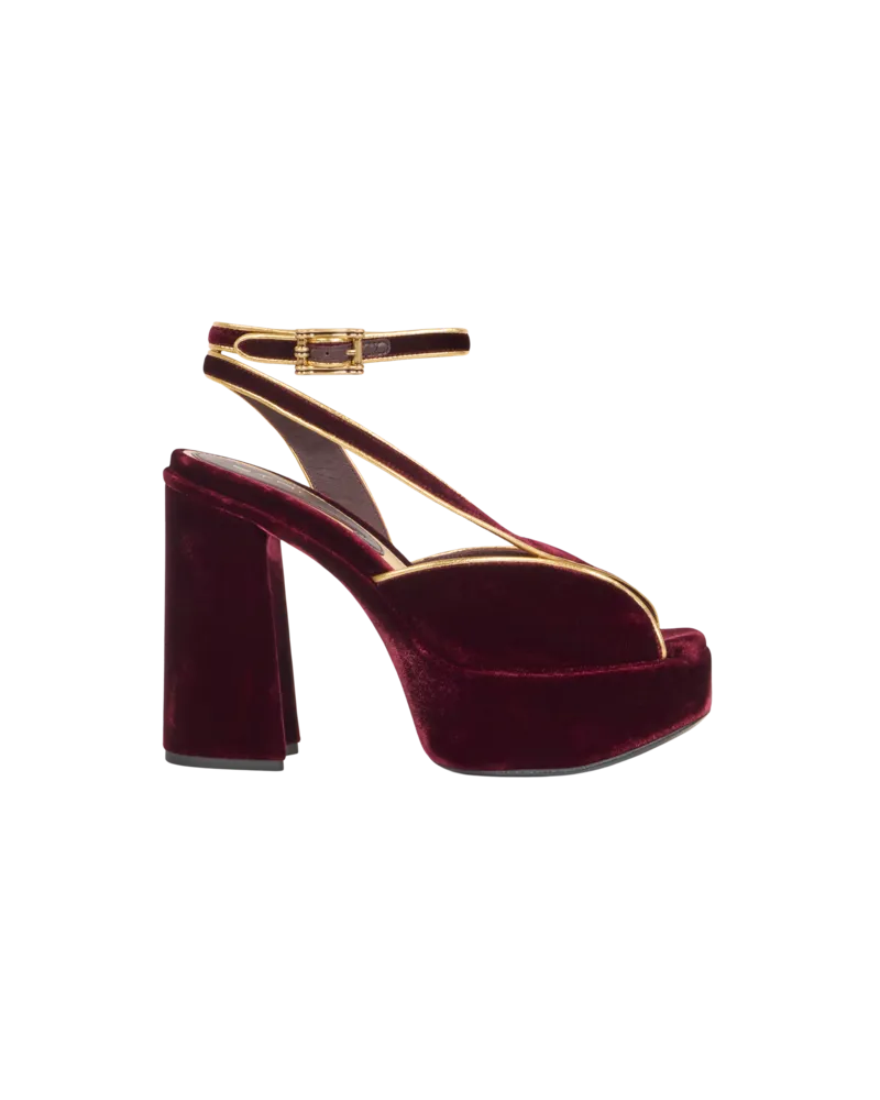 Etro Plateau-sandalen Aus Samt Mit Metallic-paspel, Damen, Bordeaux, Größe Bordeaux